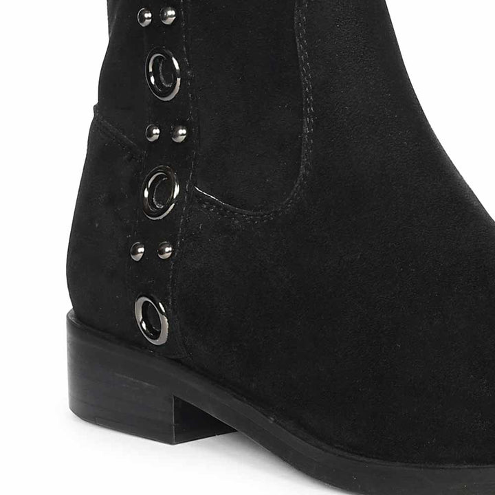 Saint Darcie Eyelets Black Suede Leather Ankle Boots