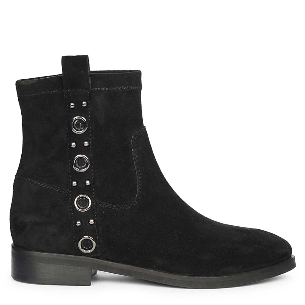Saint Darcie Eyelets Black Suede Leather Ankle Boots