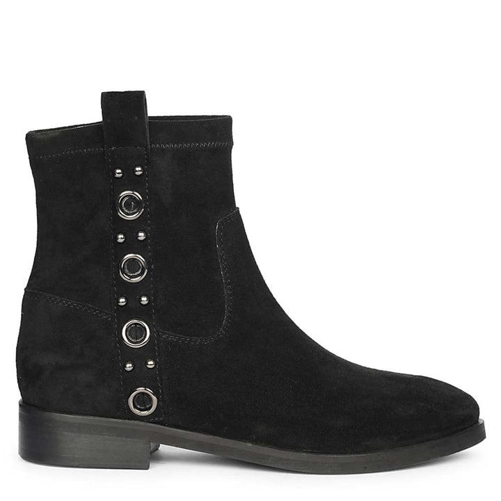 Saint Darcie Eyelets Black Suede Leather Ankle Boots