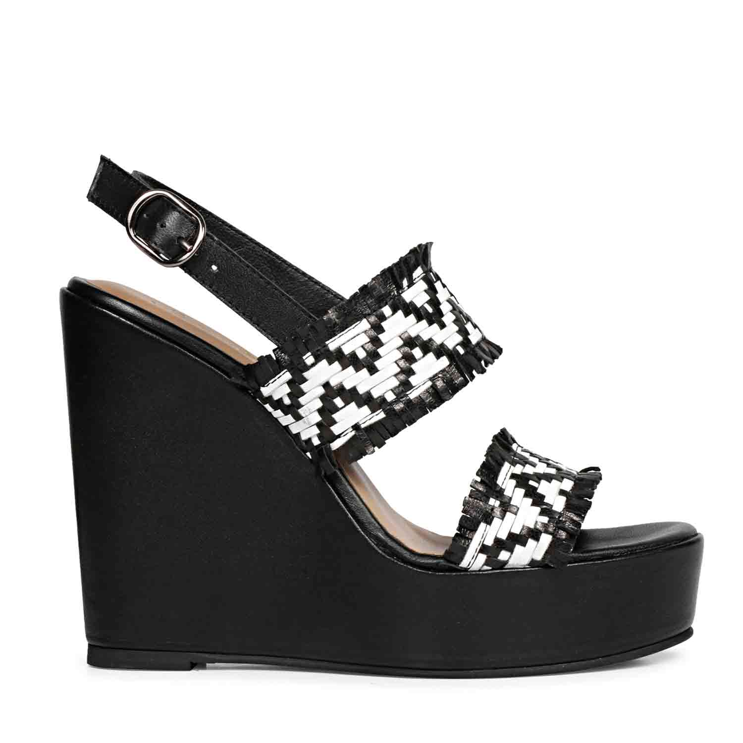 Black leather wedge heels hotsell