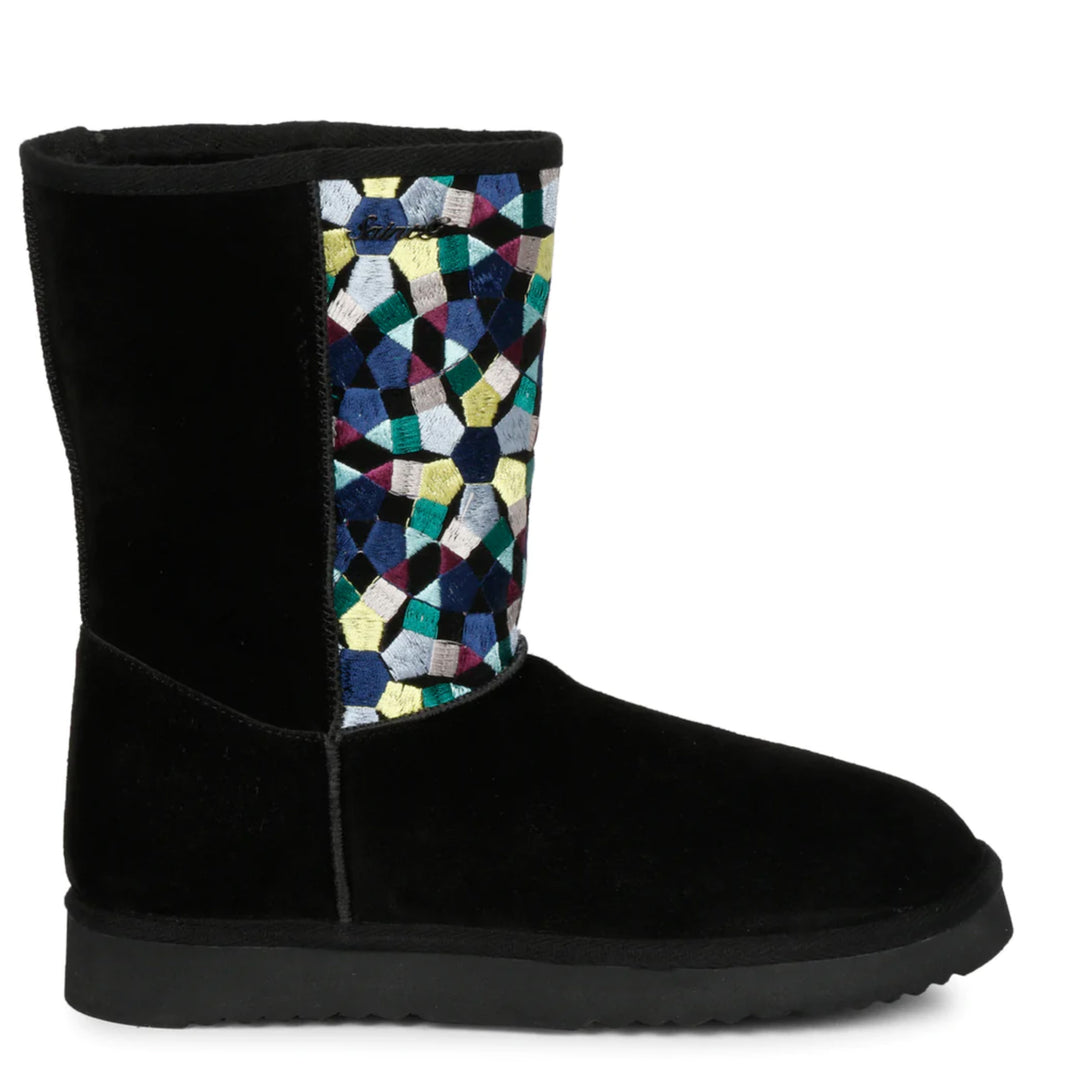 Saint Benito Multi Embroidered Black Suede Snug Boots