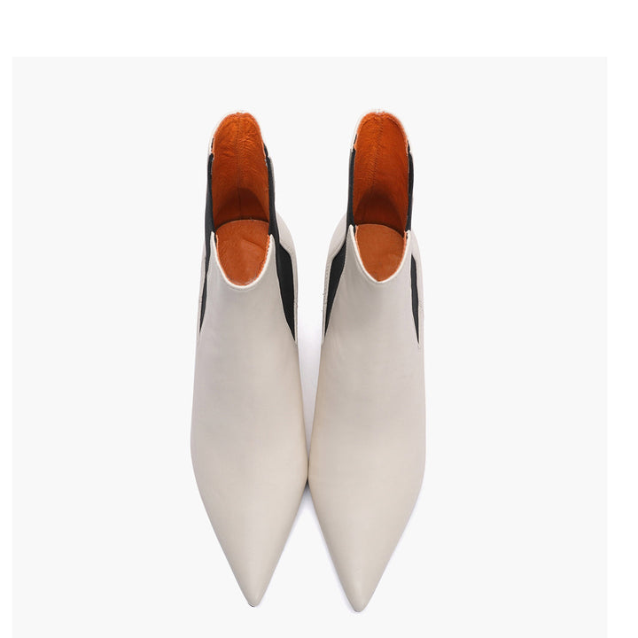 Saint Elliana White Leather Sculpted Heel Chelsea Boots