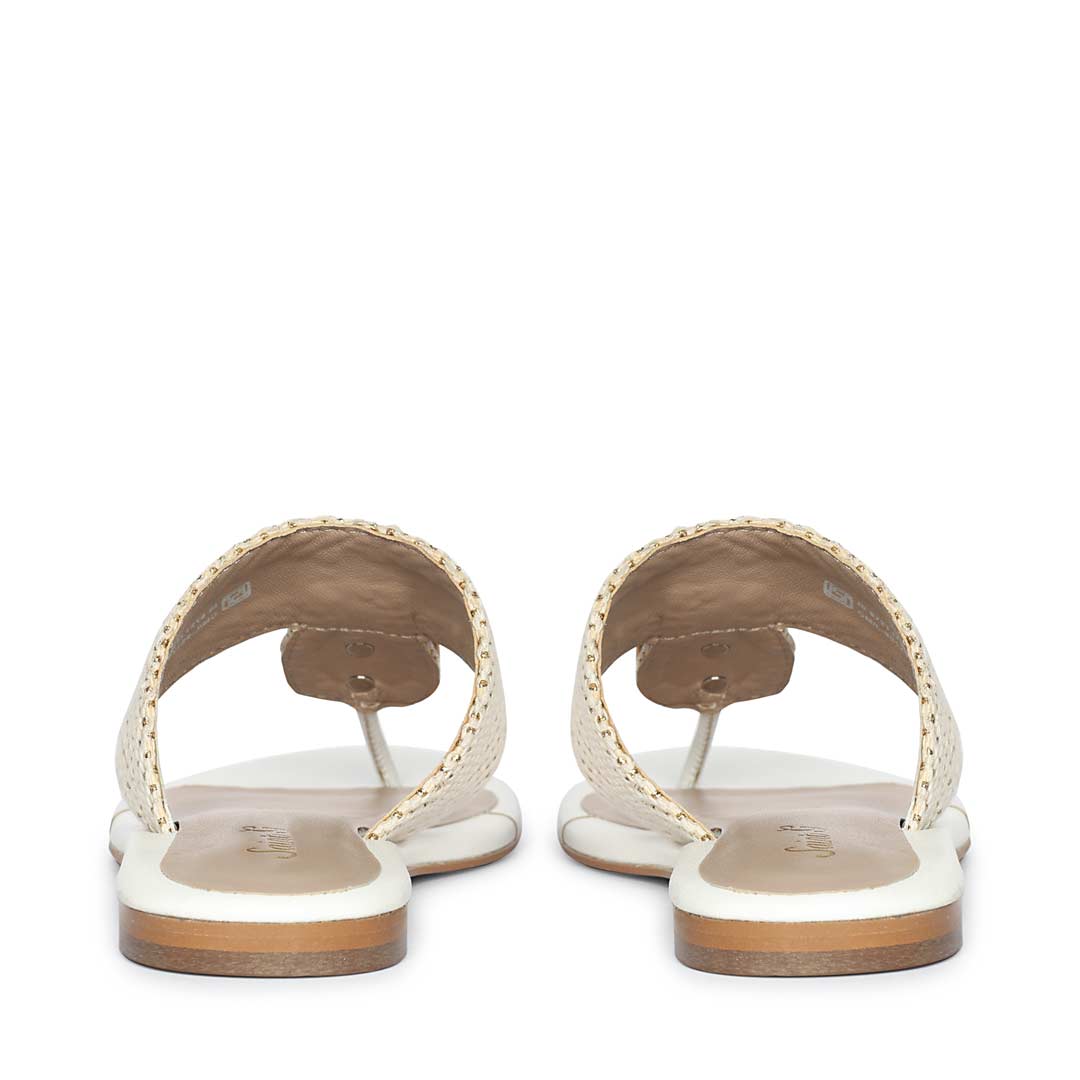 Saint Beau Stone Jeweled White Raffia Flat Sandals