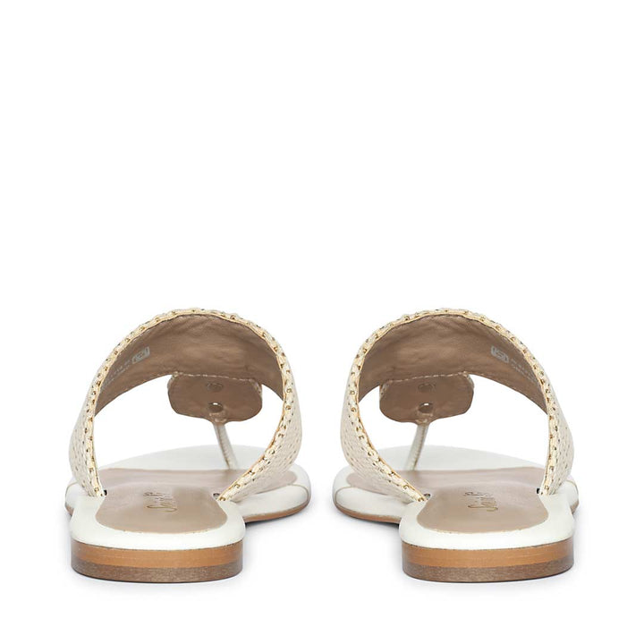 Saint Beau Stone Jeweled White Raffia Flat Sandals