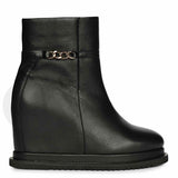 Saint Layana Black Leather Inner Wedge Heel Ankle Boots