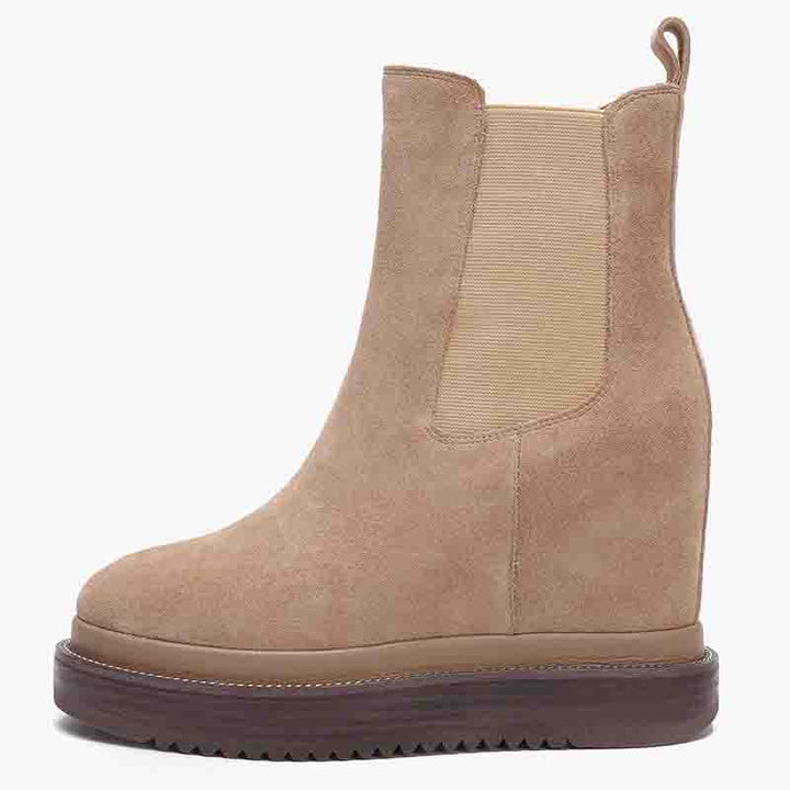 Womens sand suede wedge ankle boots, side view