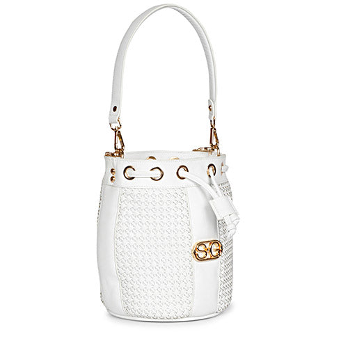 Halsey White Hand Woven Leather Bucket Bags