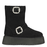 Saint Nordova Crystal Buckle Black Suede Leather Snug Boots