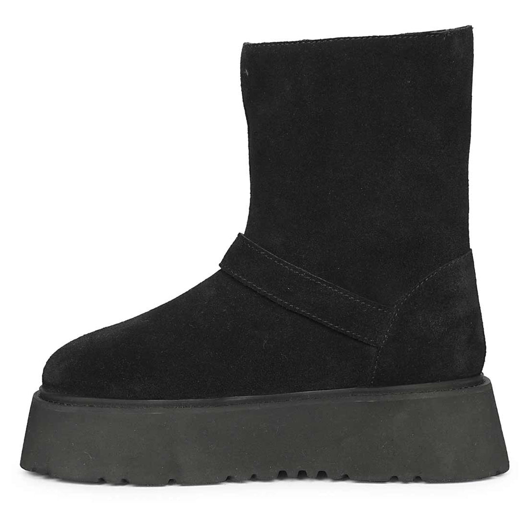 Saint Nordova Crystal Buckle Black Suede Leather Snug Boots