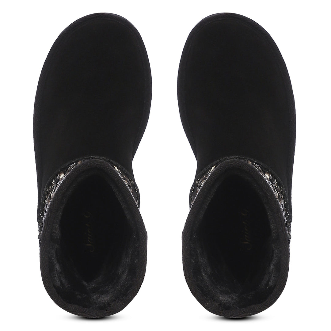 "Saint Corah Sequins Black Snug Boots: Stylish and comfortable women's footwear with sequin embellishments for a touch of glam."