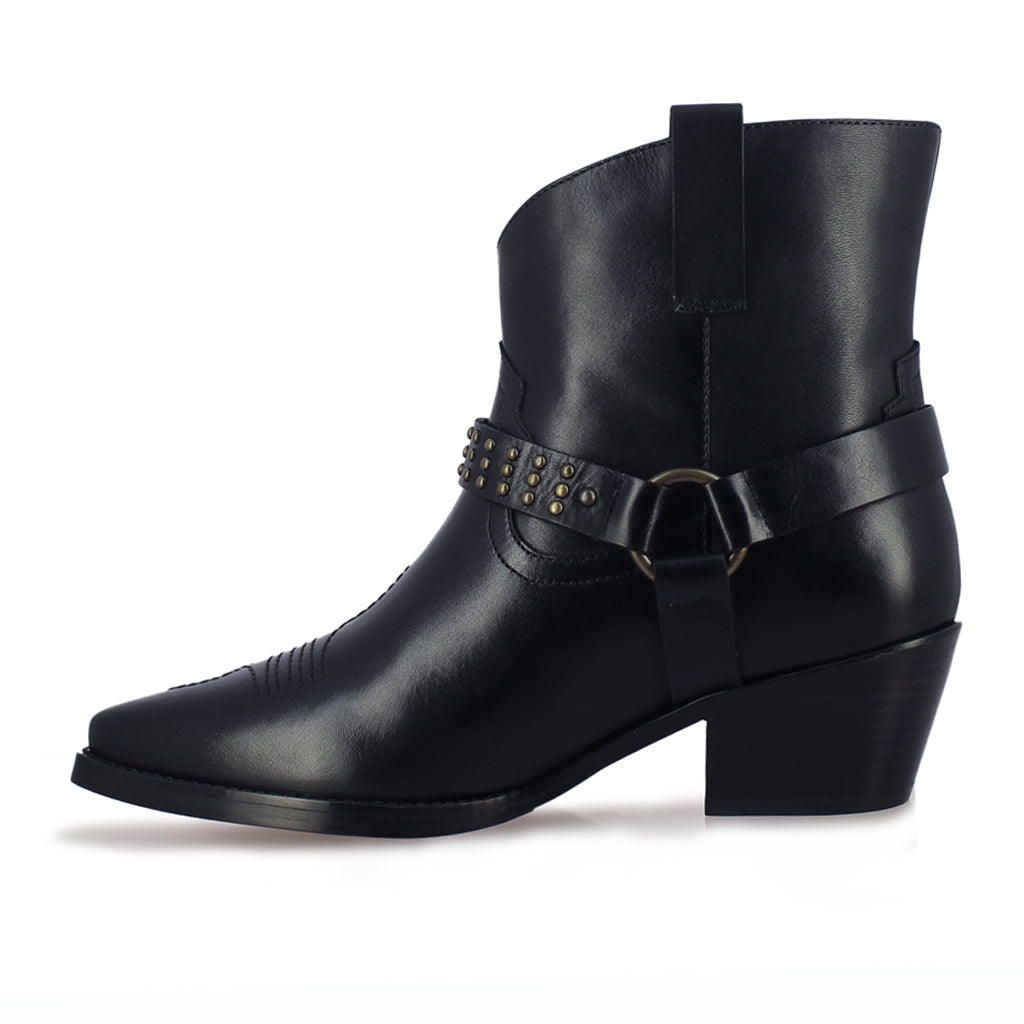 Studded Black Leather Ankle Boots Online