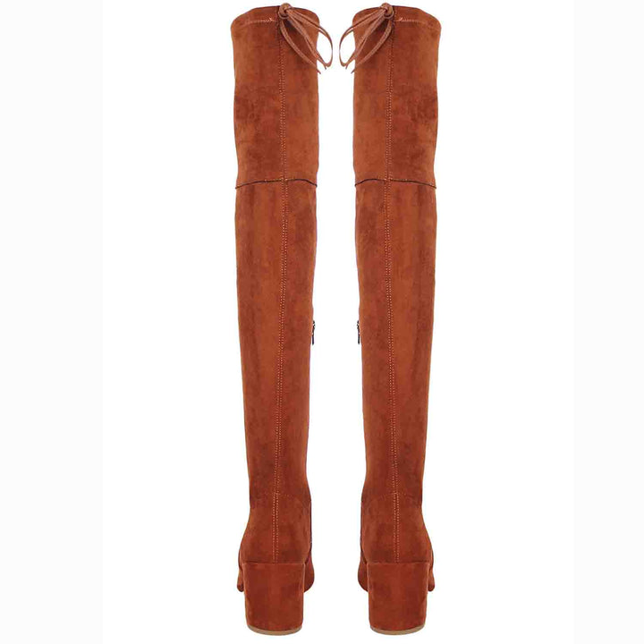 Saint Luisa Tan Stretch Suede Above The Knee Boots