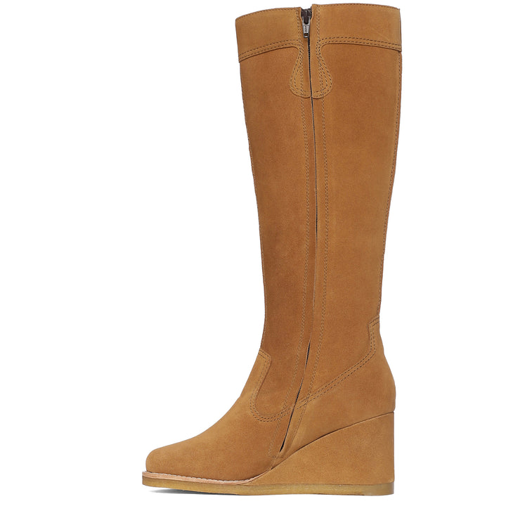 Saint Carina Camel Suede Leather Knee High Wedge Heel boots