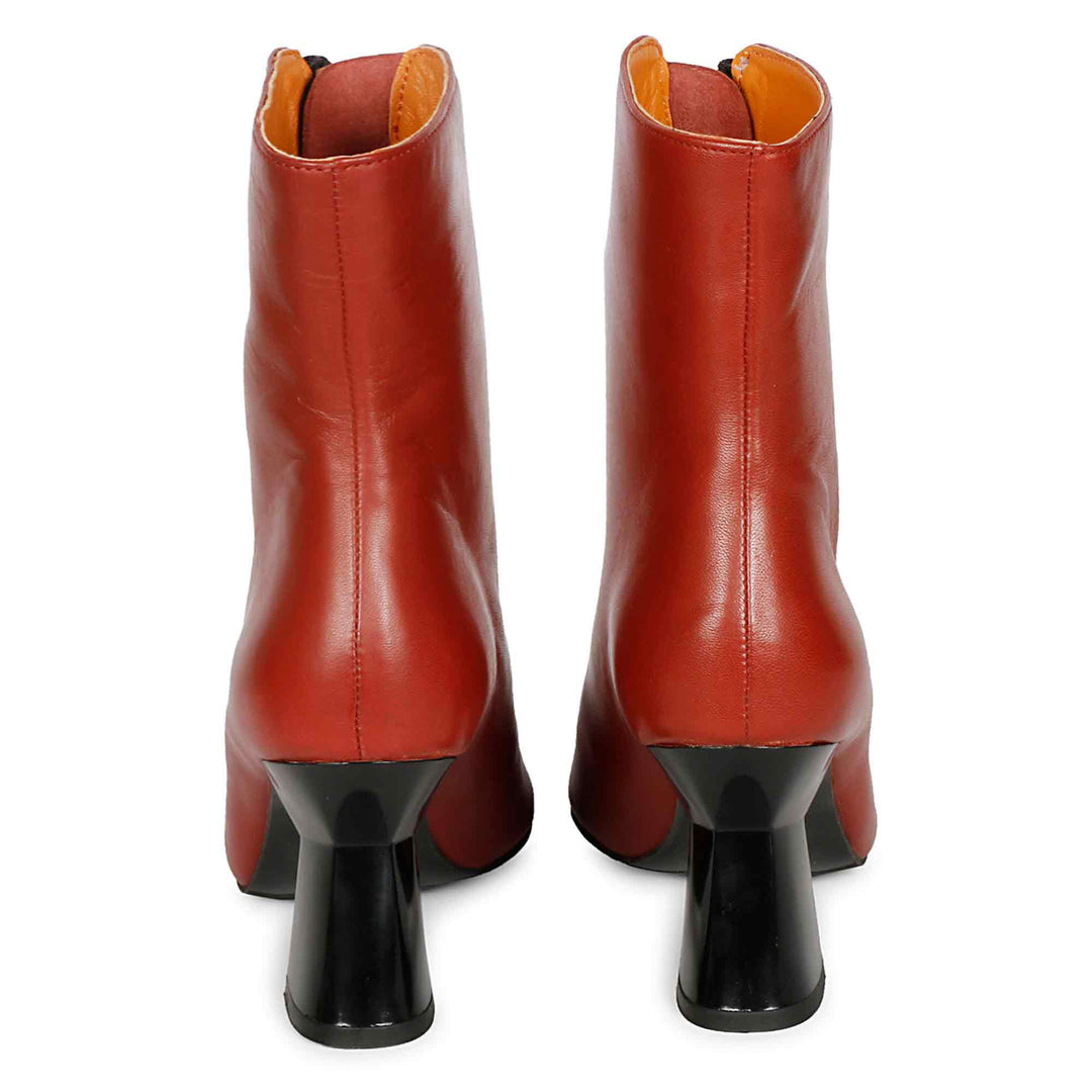 Saint Rose Rust Leather Front Zipper Pointed Toe Heel Boots