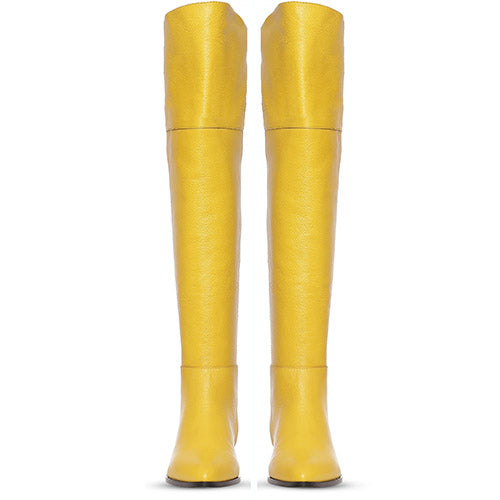 Saint Grace Yellow Leather Above The Knee Boots – SaintG UK