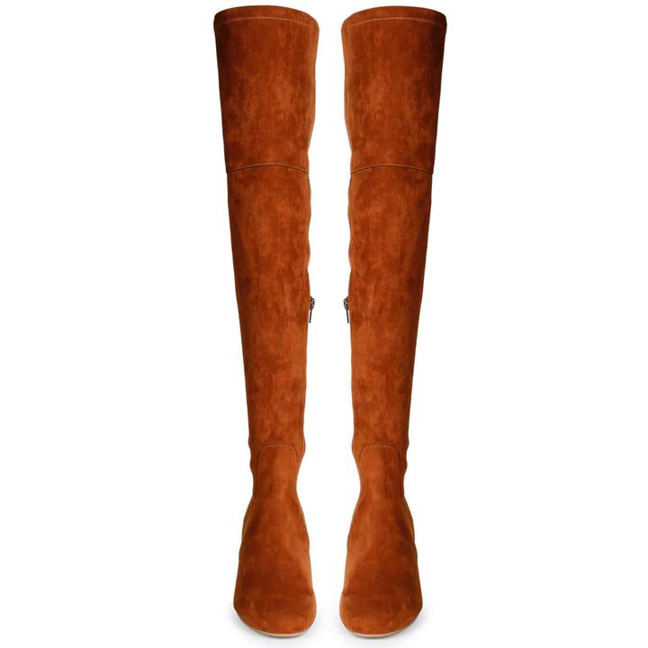 Saint Luisa Tan Stretch Suede Above The Knee Boots