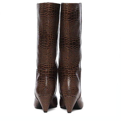 Saint Enora Croco Embossed Brown Calf Length Boots