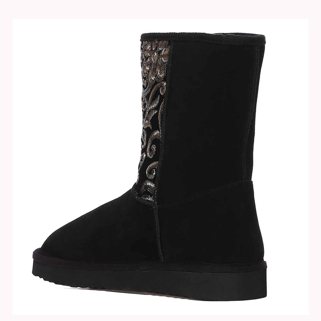 "Saint Corah Sequins Black Snug Boots: Stylish and comfortable women's footwear with sequin embellishments for a touch of glam."