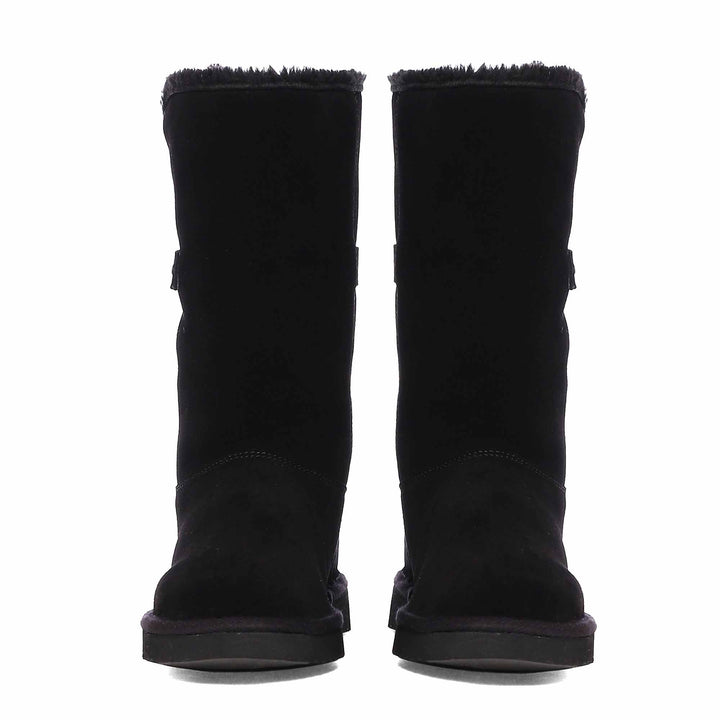 Saint Aurelia Buckle Decorative Black Suede Leather Snug Boots