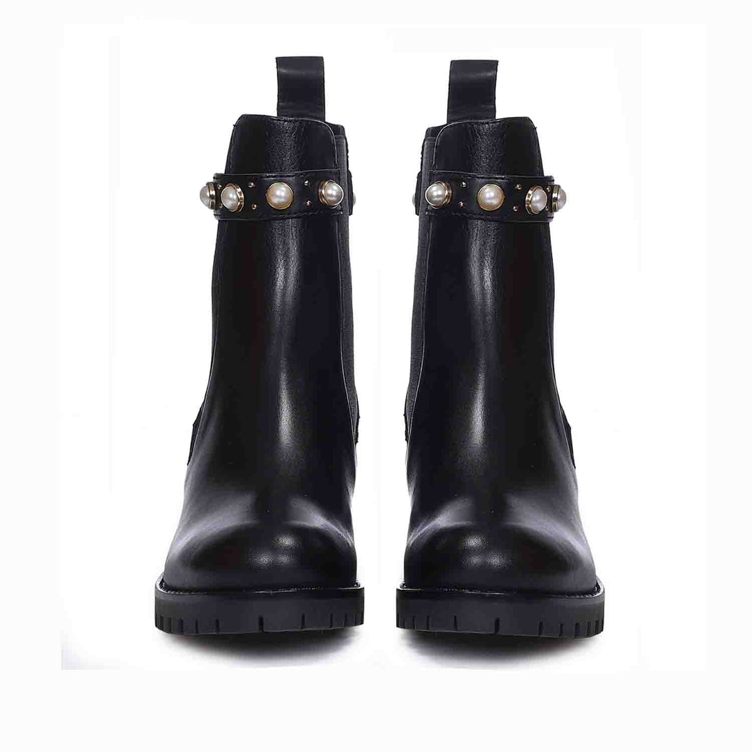 Saint Bennet Imitation Pearl Embellished Leather Chelsea Bootie
