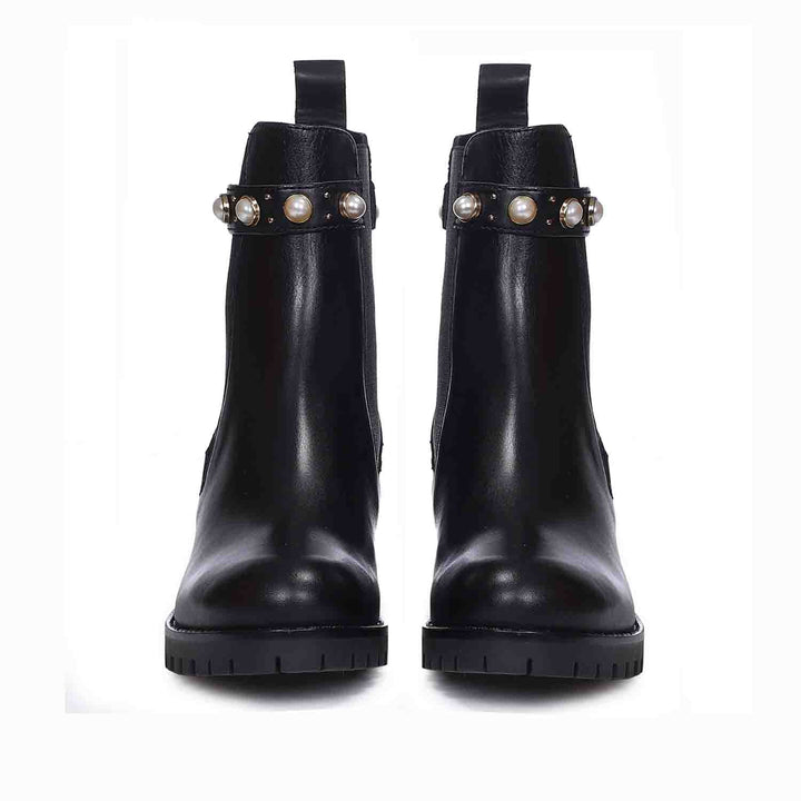 Saint Bennet Imitation Pearl Embellished Leather Chelsea Bootie