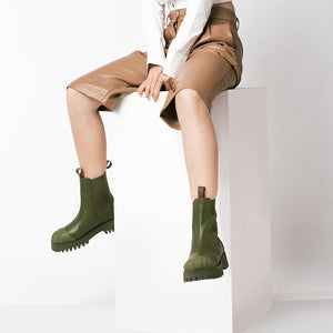 Saint Isla Green Leather High Ankle Boots