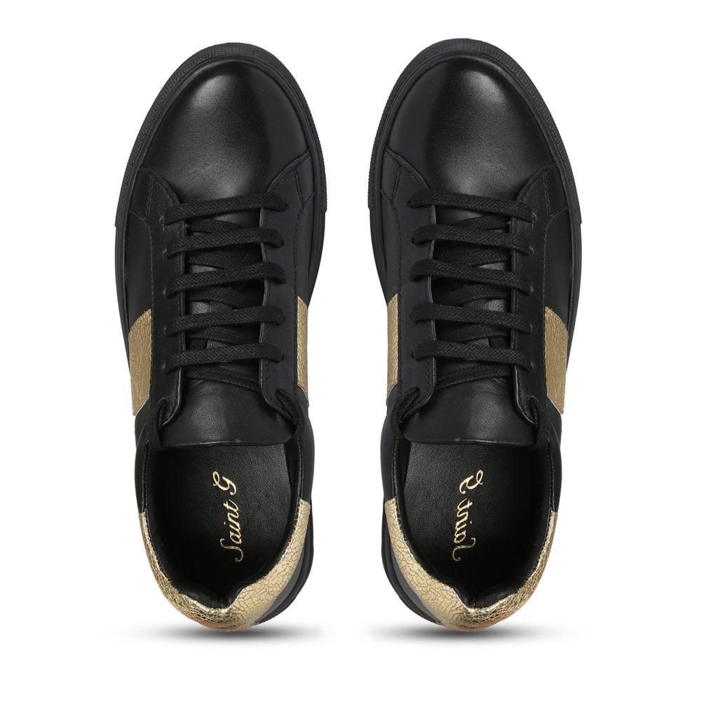 Saint Elen Black and Gold Leather Sneakers - SaintG UK