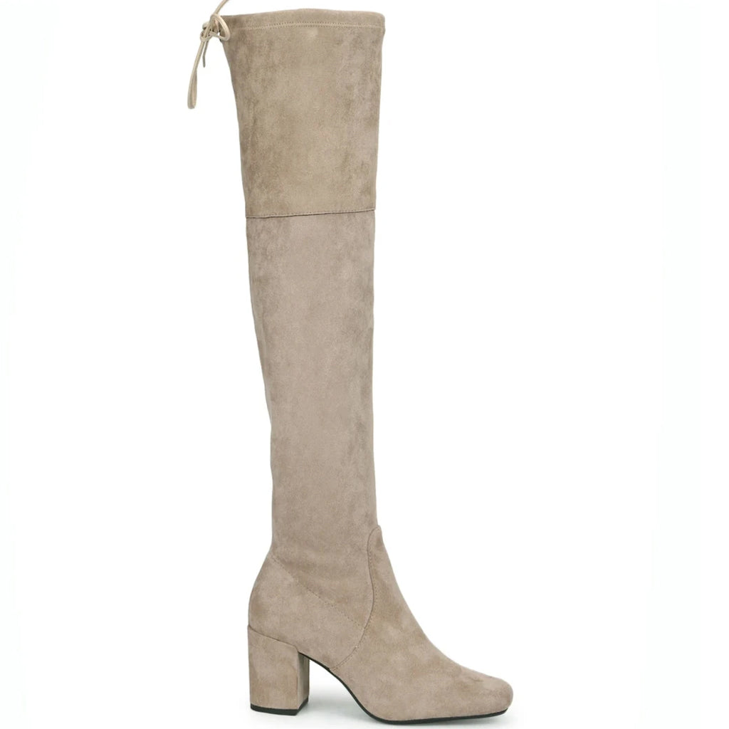 Taupe Stretch Suede Above The Knee thigh high Boots for women