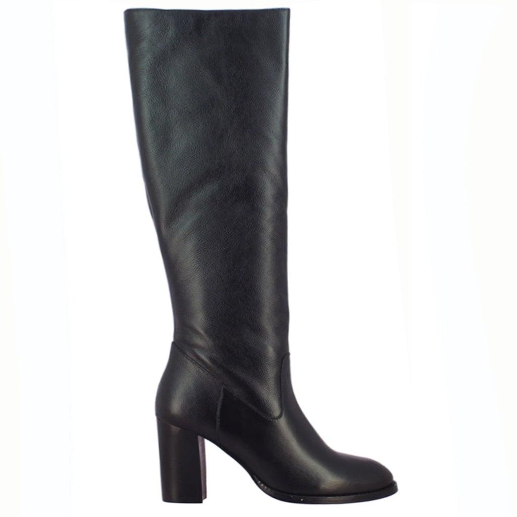Saint Claretta Black Leather Knee High Heeled Boots - SaintG UK