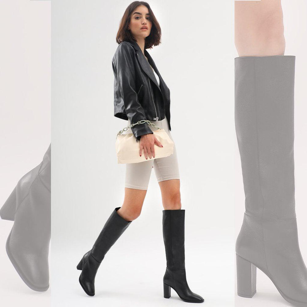 Saint Lia Black Leather Knee High Slouch Boots - SaintG UK