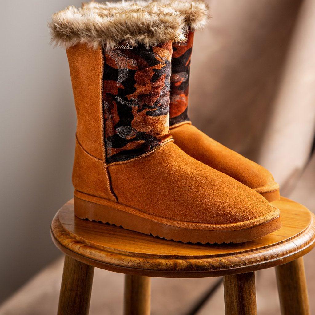 Saint Honora Tan Camo Italian Fabric-Leather Snug Boots - SaintG UK