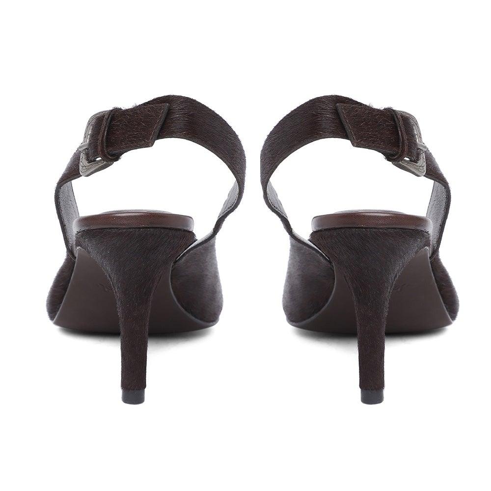 Saint Ginevra Brown Pony Hair Leather Handcrafted Kitten Heels - SaintG UK