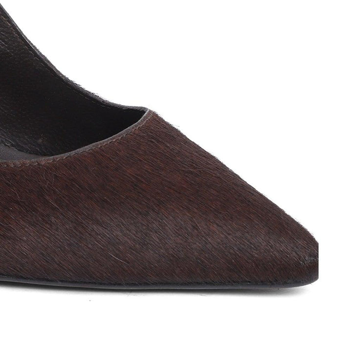 Saint Ginevra Brown Pony Hair Leather Handcrafted Kitten Heels - SaintG UK