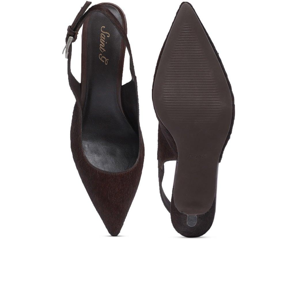 Saint Ginevra Brown Pony Hair Leather Handcrafted Kitten Heels - SaintG UK