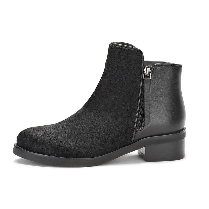 Saint Genevria Black Pony Hair Leather Ankle Boots - SaintG UK