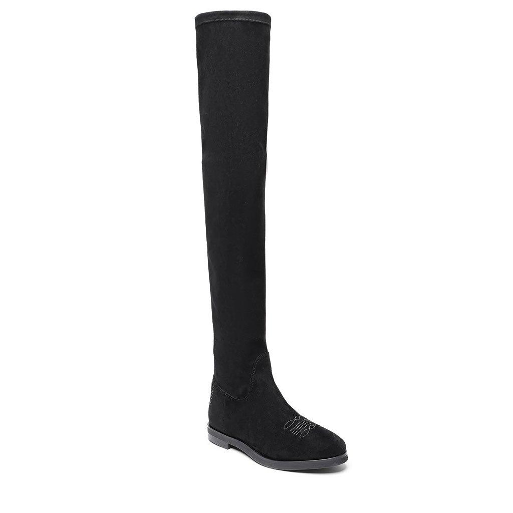 Saint Eirini Black Stretch Fabric Above The Knee Boots - SaintG UK