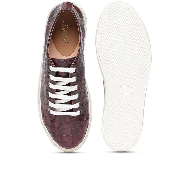 Saint Flavia Burgundy Snake Print Leather Sneakers - SaintG UK