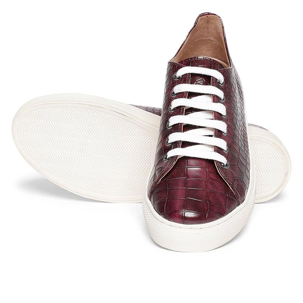 Saint Flavia Burgundy Snake Print Leather Sneakers - SaintG UK