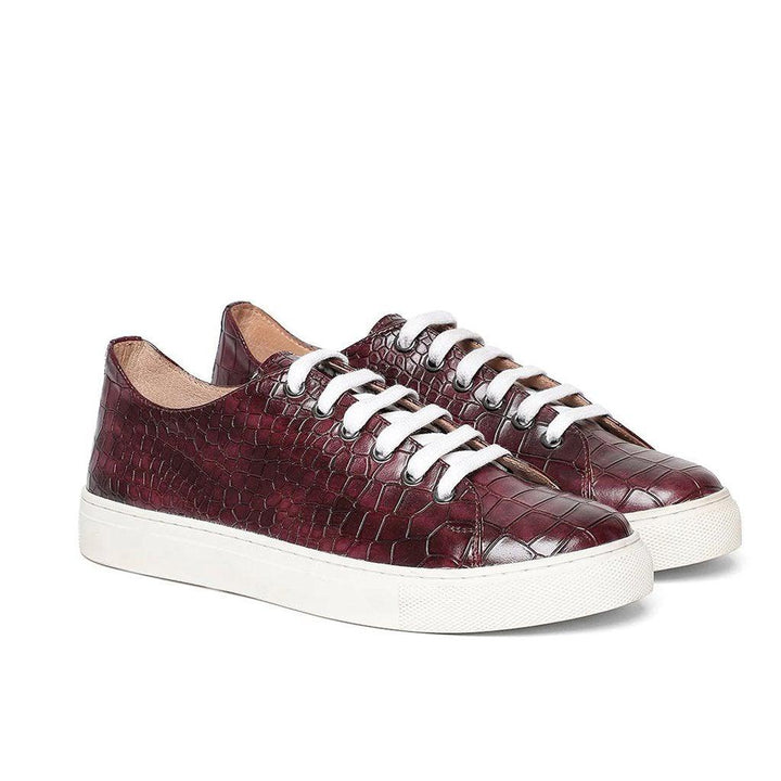 Burgundy Snake Print Leather Sneakers for women