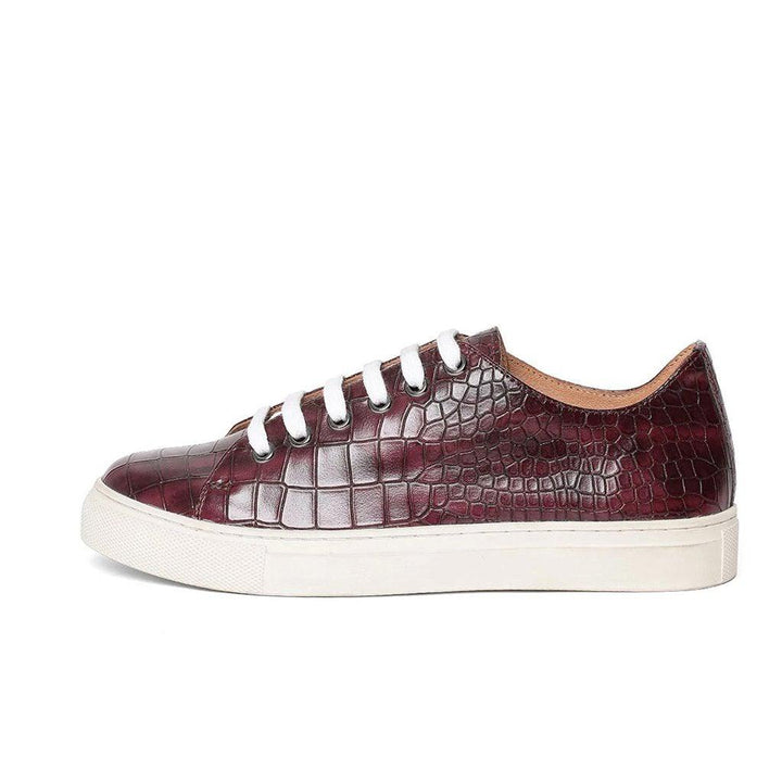 Saint Flavia Burgundy Snake Print Leather Sneakers - SaintG UK