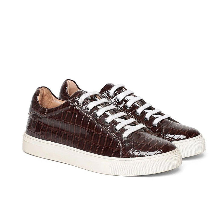 Brown Croco Print Leather Sneakers for women