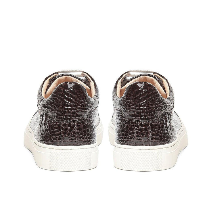 Saint Maeve Dark Brown Croco Print Leather Sneakers - SaintG UK
