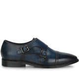 Saint Perctarit Blue Leather Double Buckle Monk Brogue Shoes