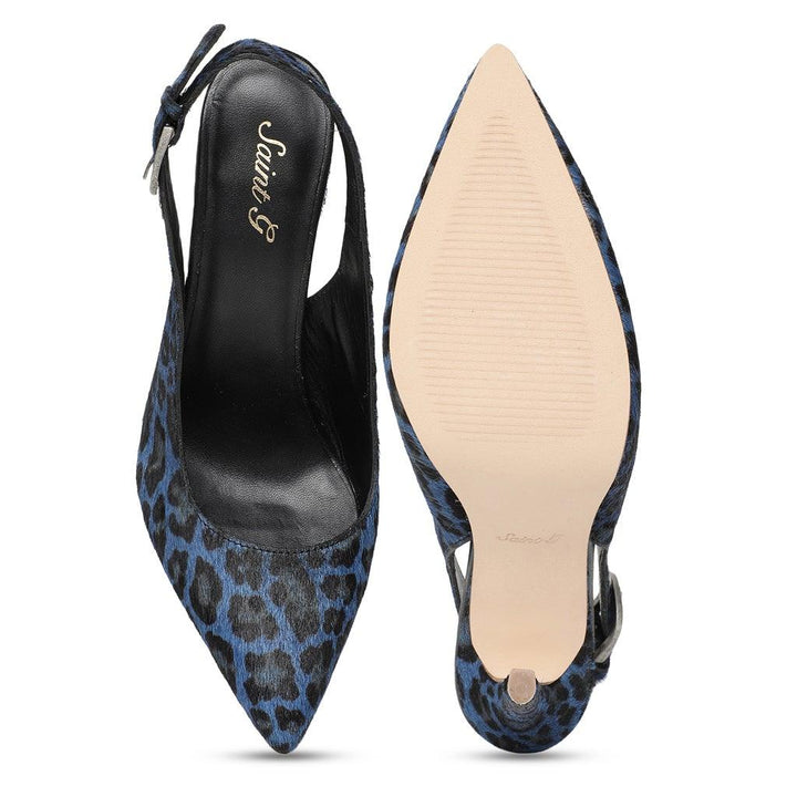 Saint Verona Hair On Leather With Blue Leopard Print Kitten Heels - SaintG UK
