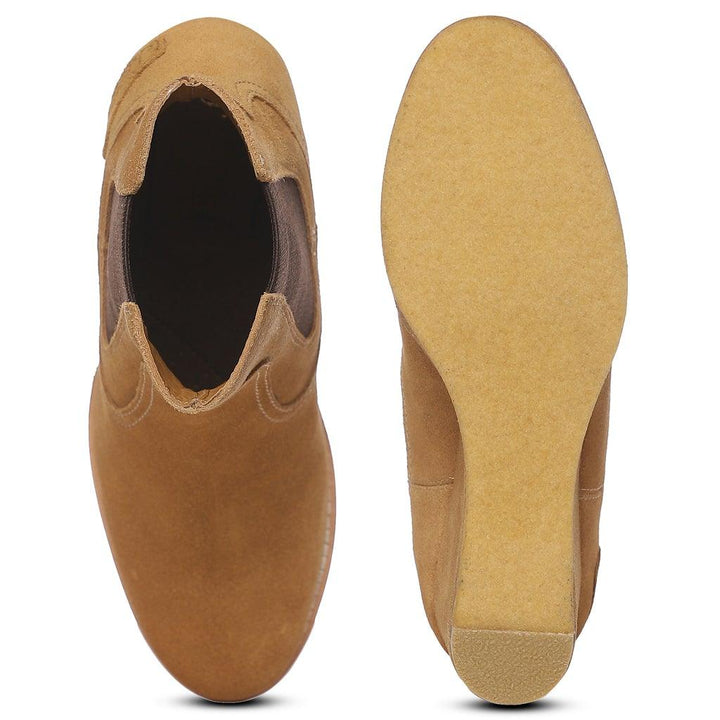 Saint Tesora Tan Suede Leather Mid Heel Wedge Boots - SaintG UK