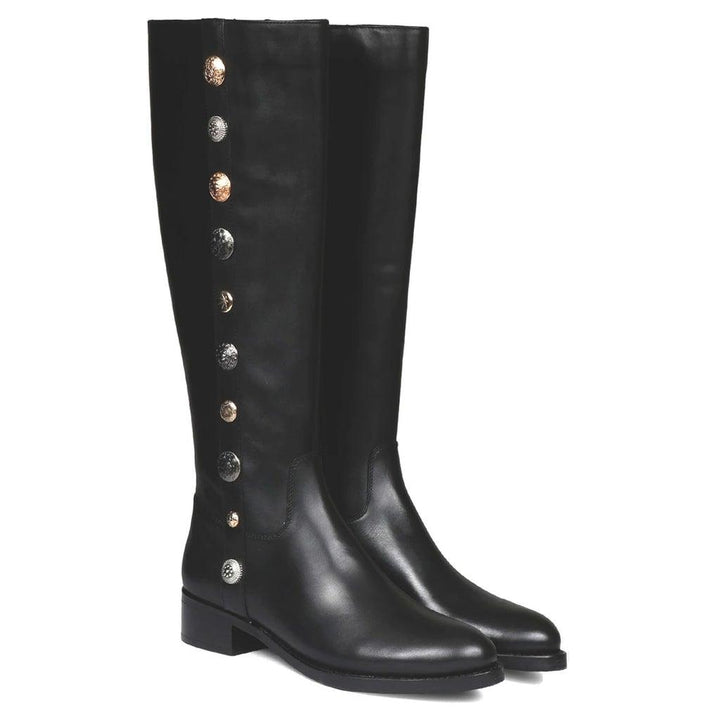 Saint Adriano Black Leather Knee High Boots - SaintG UK