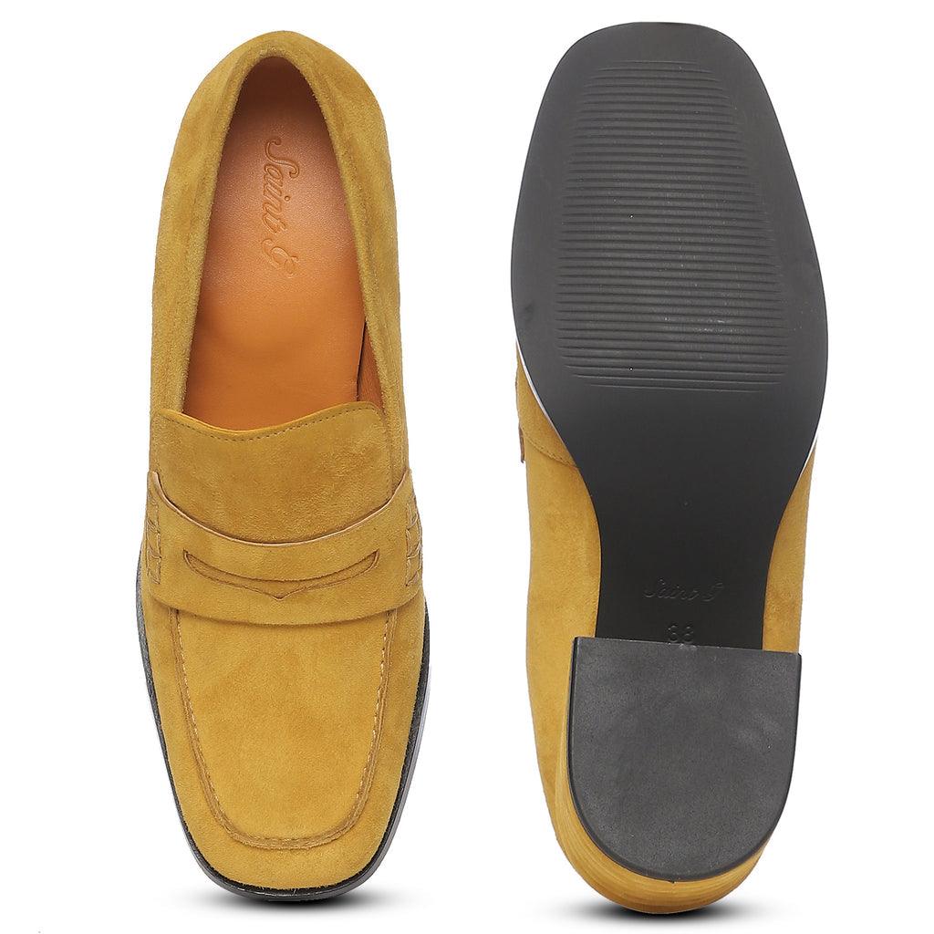 Roll over or click image to zoom in Saint Amelia Mustard Suede Leather Handcrafted Shoes - SaintG UK