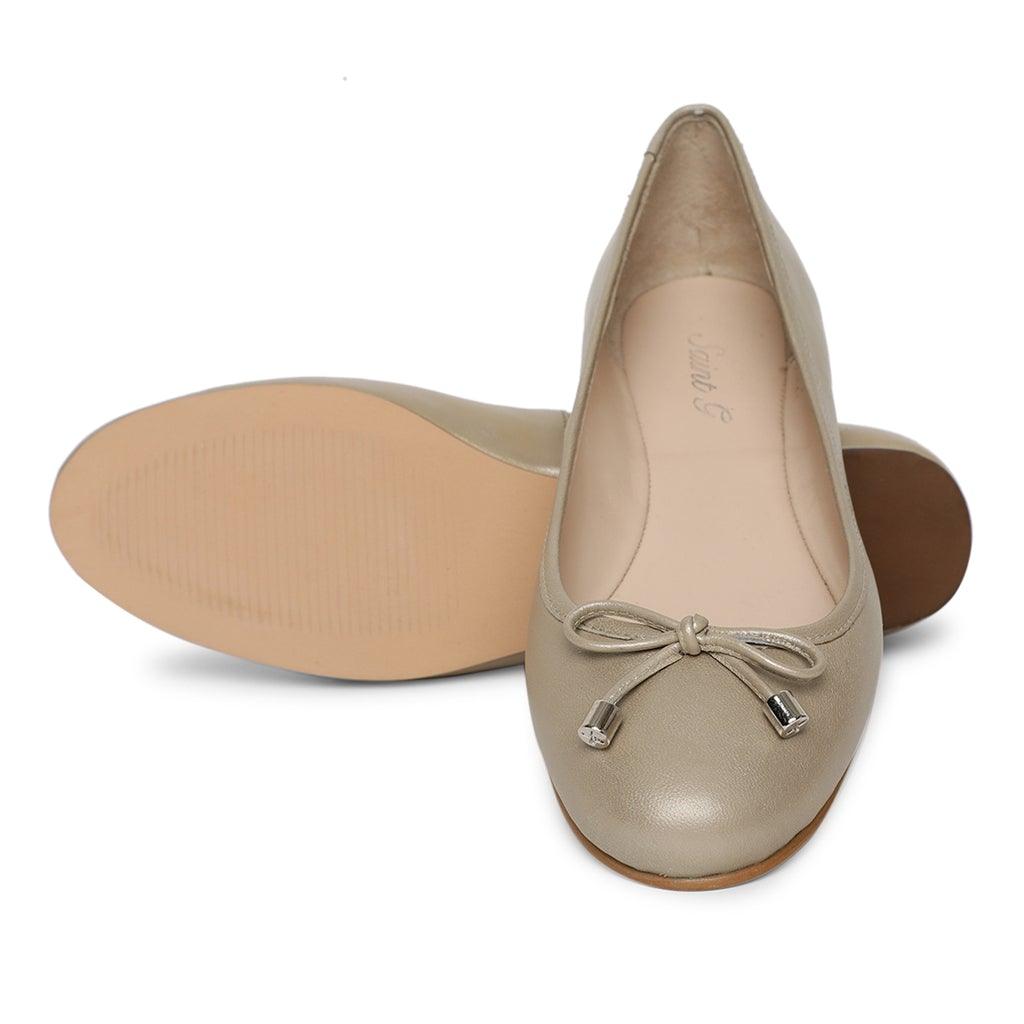 Saint Damita Nude Leather Handcrafted Ballet Flats - SaintG UK