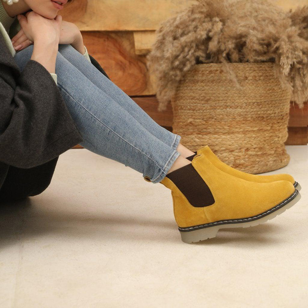 Saint Elaine Yellow Suede Leather Chelsea Boots - SaintG UK