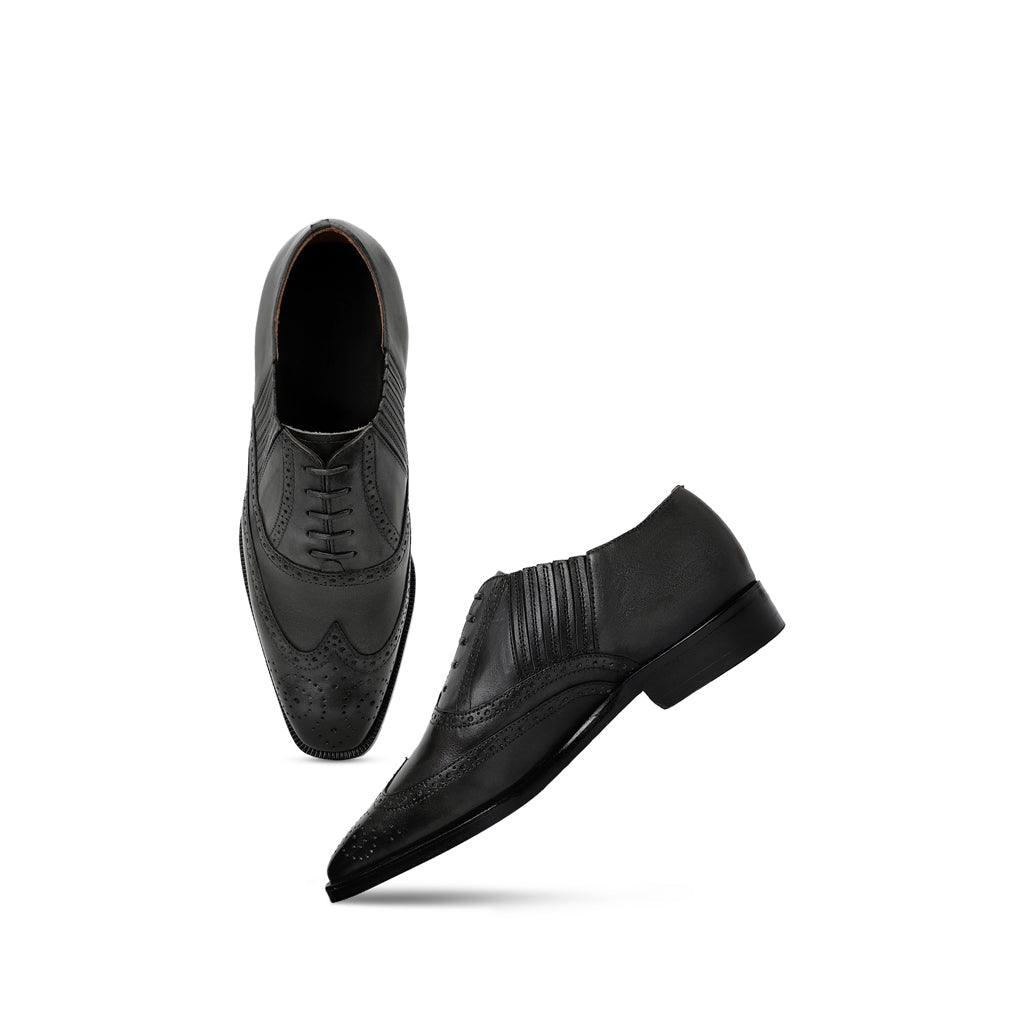 Saint Vincenzo Grey Leather Square Toe Lace Up Décor Shoes - SaintG UK